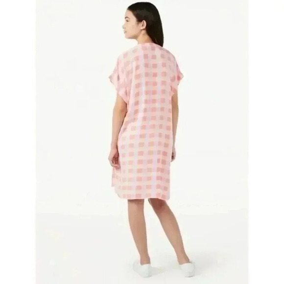 Free Assembly Pink & Orange Plaid Caftan Short Sleeve Mini Dress L - Picture 2 of 8